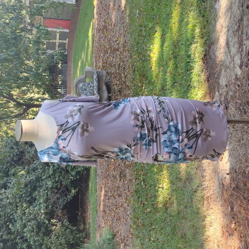 Hello Miz Gorgeous Floral Cold Shoulder Maternity Ruched Sides Dress